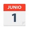 Junio 1 - Calendar Icon - June 1. Vector illustration of Spanish Calendar Leaf
