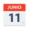 Junio 11 - Calendar Icon - June 11. Vector illustration of Spanish Calendar Leaf