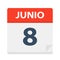 Junio 8 - Calendar Icon - June 8. Vector illustration of Spanish Calendar Leaf