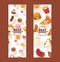 Junk food banners, vector illustration. Website advertisement for street cafe or food delivery page. Pizza, hamburger