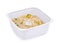 Junk food, crab fried rice, in white plastic box isolated