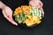 Junk food snacks hands chips peanut crouton plate