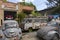 Junk yard with old Volkswagen cars.