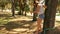 JUPITER, FLORIDA. USA - JUNE 17, 2017. Young woman doing practicing slackline on a public park in Florida