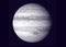 Jupiter illustration in black and white. Planet silhouette, cosmos, nature, night, twilight, mystery, science.