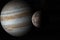 Jupiter planet and Callisto moon in the outer space. 3d render