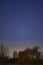 Jupiter and Saturn planets in the night sky appearing as a rare phenomenon at dusk during winter