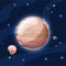 Jupiter vector cartoon illustration. Light orange planet Jupiter of Solar system in dark deep blue space, isolated on