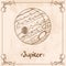 Jupiter. Vintage stylized outline drawing of the Jupiter. The symbols of astrology and astronomy