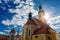Jurisics square in the historical beautiful Koszeg Hungary with St. Emericâ€™s Church