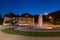 Jurkovic house with fountain at night in Luhacovice, Czech Republic