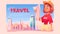 Just go travel cartoon banner, girl learning map