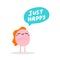Just happy hand drawn vector illustration with cute cartoon woman closed eyes