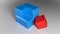Just the last little red part of a blue cube has to be put in its position - 3D rendering illustration