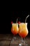 Just made appetizing cocktails Sex on the Beach, black background. Space for