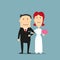 Just married cartoon bride and groom