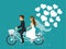Just married couple bride and groom riding tandem bike