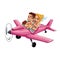 Just Married Couple Riding A Pink Plane On A Honeymoon Trip Cartoon Vector