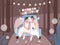 Just married lesbian couple in car flat color vector illustration