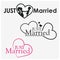 Just married typography with lovers. Creative lettering vector.