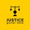 Justice guitar tone trendy vector logo, with yellow color background.