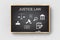 Justice law Labor Law Lawyer Legal Business in Blackboard background and wooden frame