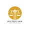 justice law logo design template. attorney logo vector design. scales and pillar vector illustration logo in the circle