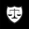 Justice scales icon. Judgement scale sign isolated on dark background