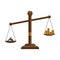 Justice scales icon. Law balance symbol. Libra flat design with gold money coins