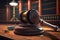 Justice Served: Gavel on Wooden Desk in Courtroom