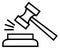 Justice system symbol. Judge hammer line icon