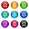 Justice vector icons, set of colorful glossy 3d rendering ball buttons in 9 color options