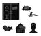 Justice, women`s clothin and other web icon in black style. the auction house, a check about payment icons in set