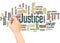 Justice word cloud hand writing concept