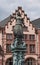 Justitia - Lady Justice sculpture on the Roemerberg square in Frankfurt, Germany