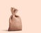 Jute coffee bag isolated on the ligh brown background