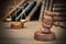 Jydjes Gavel, Legal Code And Scales Of Justice Closeup