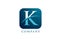 K blue alphabet logo letter for company and corporate. Rounded square design with swoosh. Can be used for an app or button icon