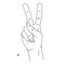 K is the eleventh letter of the alphabet in sign language. Gesture in the form of two fingers raised upward. The hand