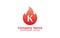 K on Fire Logo Design Template, K Logo in fire flame, K logo in Fire Dot Vector Eps File