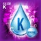 K Kalium Vector. Mineral Blue Drop Icon. Vitamin Liquid Droplet Icon. Substance For Beauty, Cosmetic, Heath Promo Ads