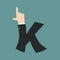 K letter businessman hand font. It shows finger print. Arm symbol alphabet. Sign of ABC