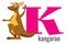 K letter card. Cartoon kangaroo. Alphabet symbol