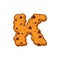 K letter cookies. Cookie font. Oatmeal biscuit alphabet symbol.