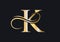 K Letter Initial Luxurious Logo Template. Premium K Logo Golden Concept. K Letter Logo with Golden Luxury Color and Monogram