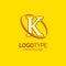 K Logo Template. Yellow Background Circle Brand Name template Pl