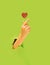 K pop concept. A girl hand showing fingers heart gesture. Red glittery heart above. Bright green in background