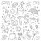 K-pop set. Symbols from the popular Korean music trend. BTS music. I love K-POP sticker. Collection doodles vector illustration