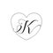 K script letter lines heart love design concept