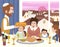 Kabbalat Shabbat, family night meal, colorful cartoon ill